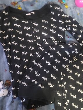 VICTORIA'S SECRET Cotton Black White Deer Print Pjs Set Medium